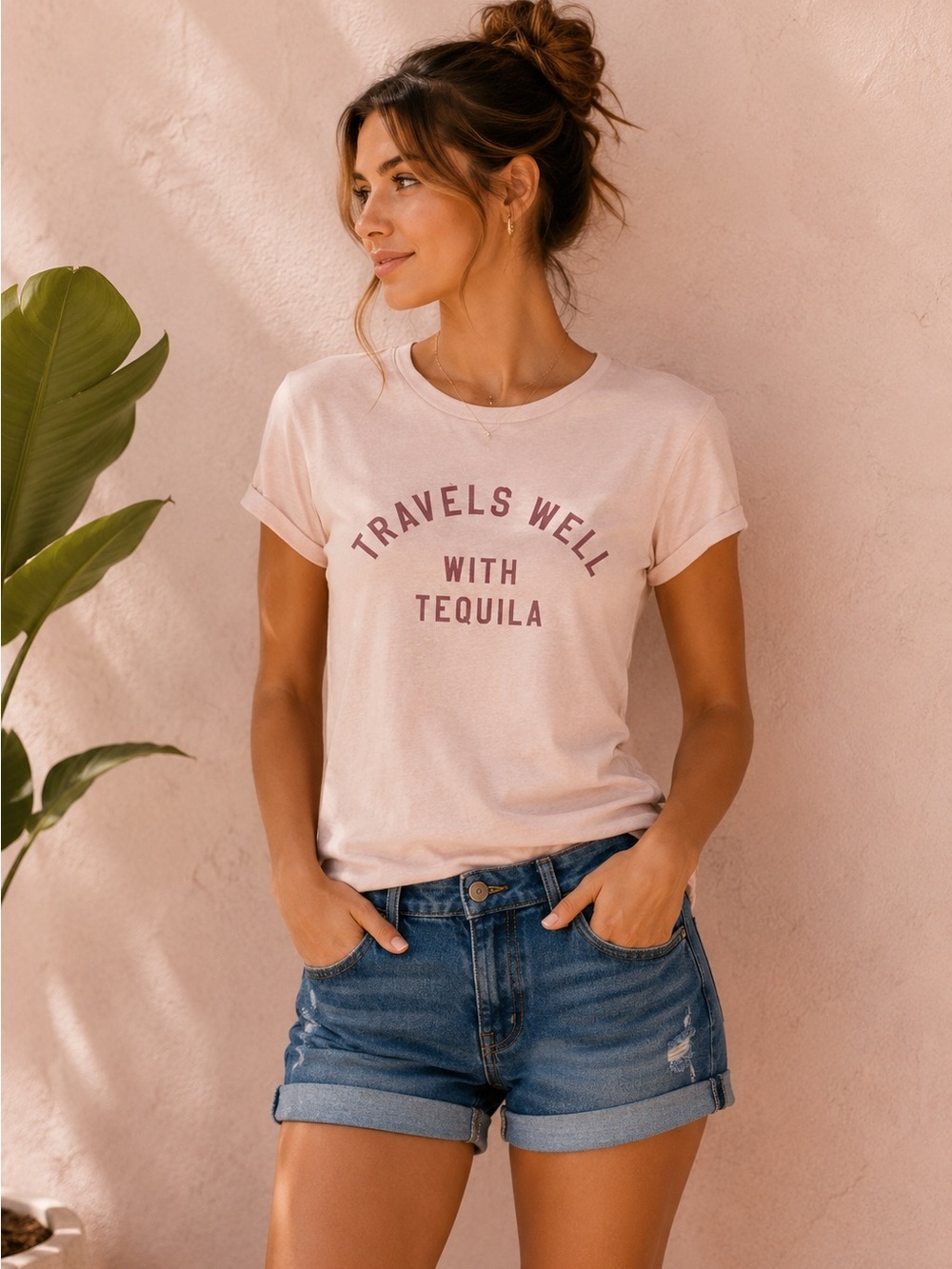 Wildfox Pink Travels Well With Tequila T-Shirt Size Small